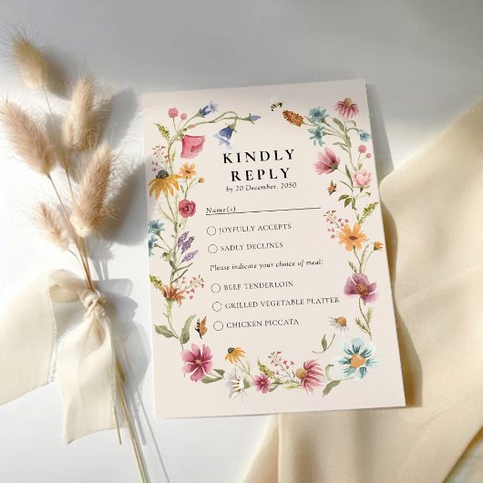 Carte RSVP Boho Fleur sauvage Wedding