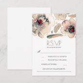 Carte RSVP Boho Floral Feathers Watercolor Ivory (Devant / Derrière)