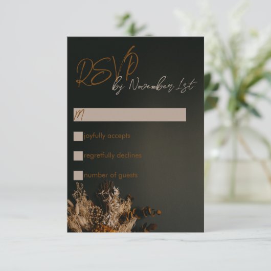 Carte RSVP Boho moderne foncé Rustique mariage flo (Debout devant)