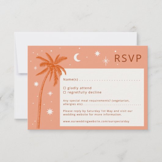 Carte RSVP Boho Palm Springs Orange Wedding (Devant)