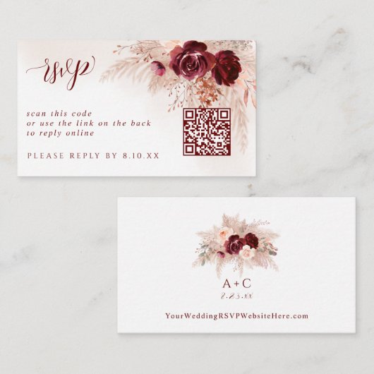 Carte RSVP Boho Pampas Grass Mariage QR Code (Devant / Derrière)