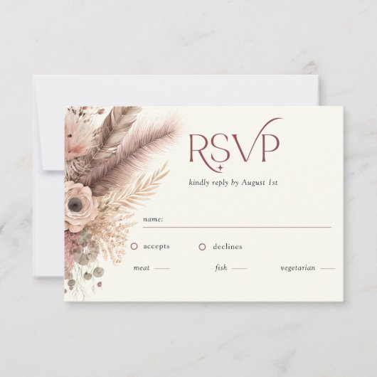 Carte RSVP Boho Pampas Grass Terracotta Wedding (Devant)