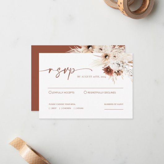 Carte RSVP Boho Pampas Mariage Grass (Devant/Arrière en situation)