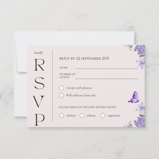 Carte RSVP Boho Purple Aquarelle Florale Mariage (Devant)