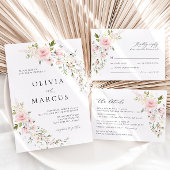 Carte RSVP Boho Rose Floral Olive Elégant Mariage