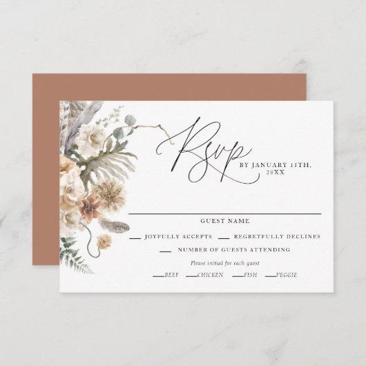 Carte RSVP Boho Rustic Pampas Mariage Grass (Devant / Derrière)