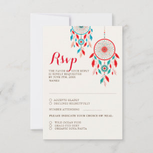 Carte RSVP Boho Tribal Feather Dreamcatcher Weddin
