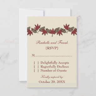 Carte RSVP Bordure Automne, Rouge/Brown