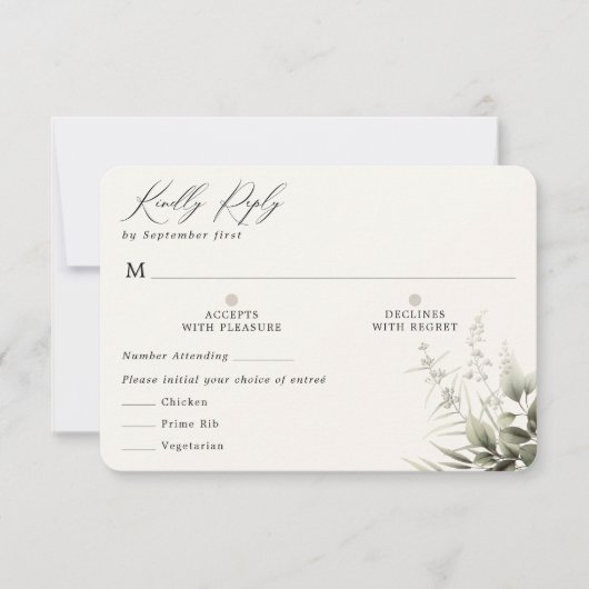 Carte RSVP Botanique Simple Verdure Avec Repas (Devant)