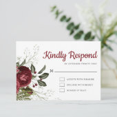Carte RSVP Bourgogne & Blanc Floral Chic Wedding (Debout devant)