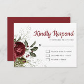Carte RSVP Bourgogne & Blanc Floral Chic Wedding (Devant / Derrière)