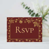 Carte RSVP Bourgogne et feuille d'or (Debout devant)