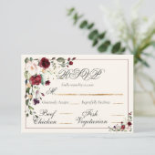 Carte RSVP Bourgogne Eucalyptus Floral Wedding (Debout devant)