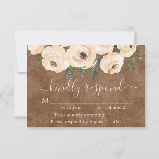 Carte RSVP Brown or Rose Floral Beige (Devant)