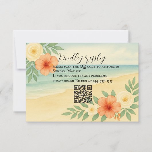 Carte RSVP Budget Friendly Floral Beach QR Code (Devant)