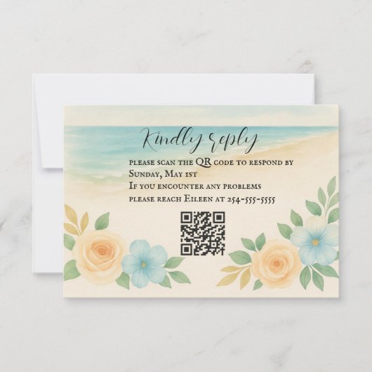 Carte RSVP Budget Friendly Floral Beach QR Code (Devant)