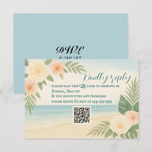Carte RSVP Budget Friendly Floral Beach QR Code (Devant / Derrière)