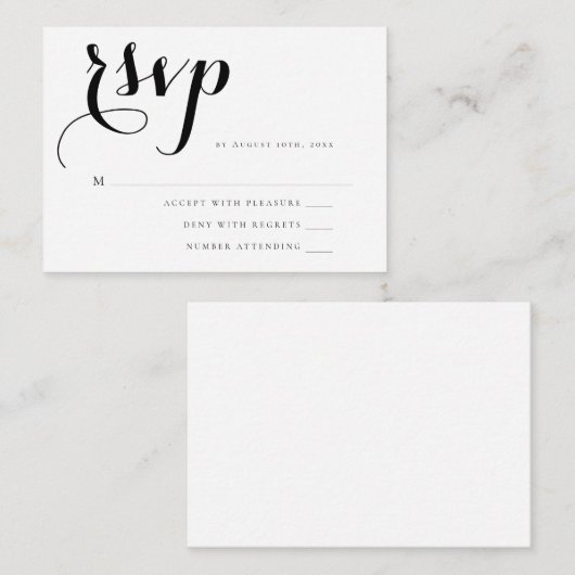 Carte RSVP Budget Simple Script Wedding (Devant / Derrière)