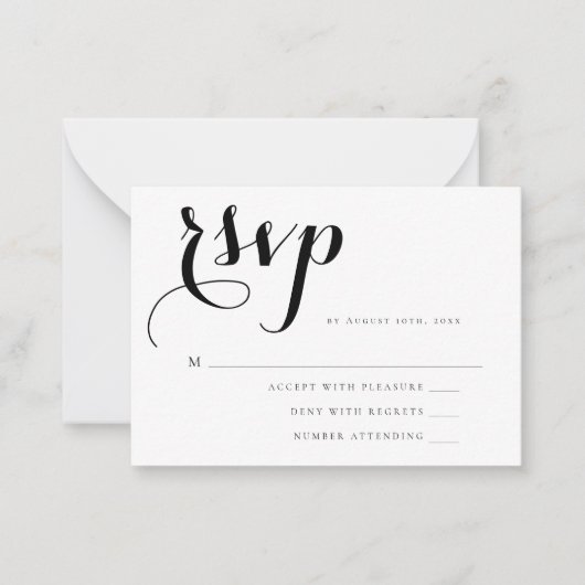 Carte RSVP Budget Simple Script Wedding (Devant)