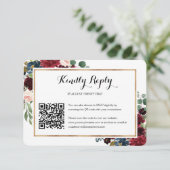 Carte RSVP Burgundy Floral Mariage QR Code Photo (Debout devant)