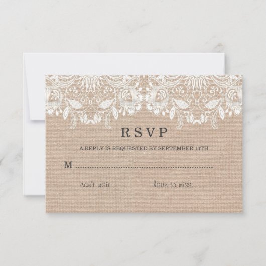 Carte RSVP Burlap & Lace (Devant)