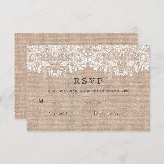 Carte RSVP Burlap & Lace (Devant / Derrière)