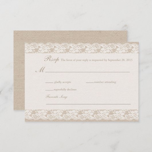 Carte RSVP Burlap & Lace (Devant / Derrière)