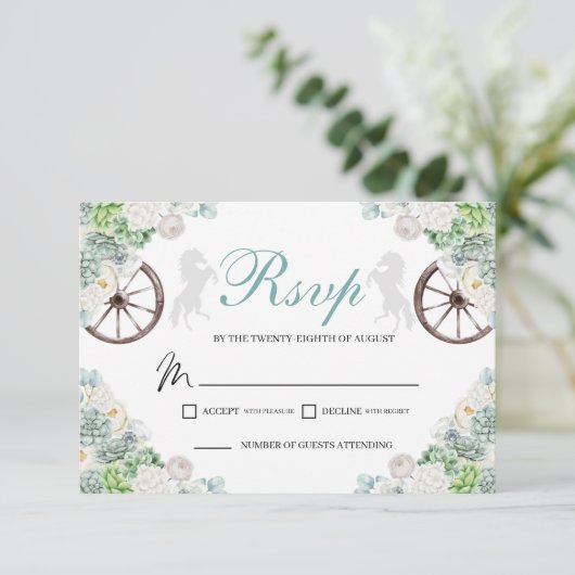 Carte RSVP Cacti Mint Green Western Quinceanera (Debout devant)