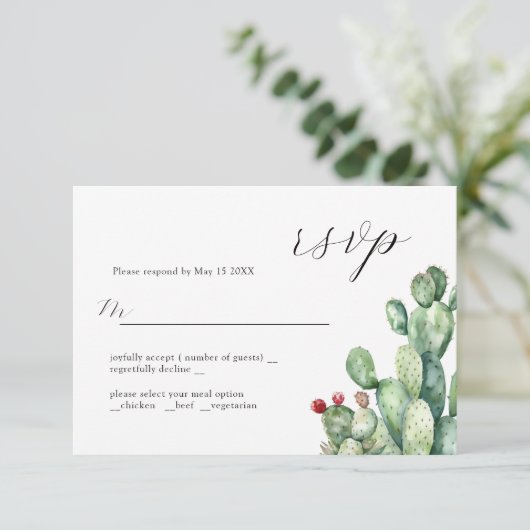 Carte RSVP Cactus Design Mariage (Debout devant)