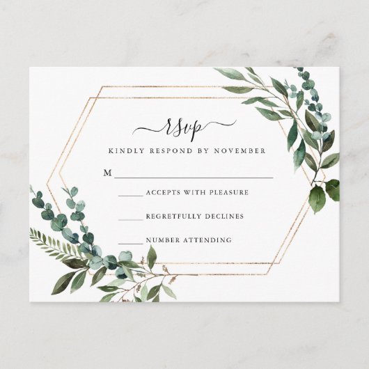 Carte RSVP cadre or floral (Devant)