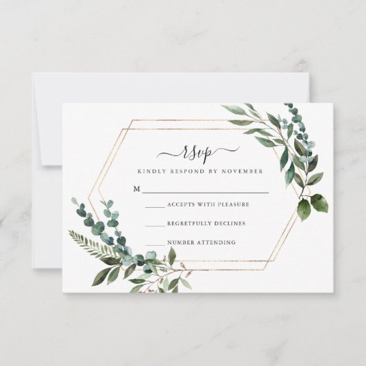 Carte RSVP cadre or floral (Devant)