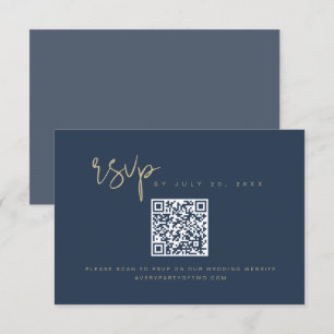 Carte RSVP CAITLIN Elegant Navy et Gold QR Code