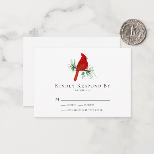 Carte RSVP Cardinal Wedding BUDGET (Devant/Arrière en situation)