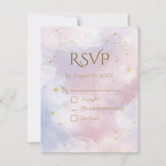 Carte RSVP céleste rose | Etoiles aquarelles (Devant)