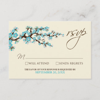 Carte RSVP Cerry Blossoms (aqua)