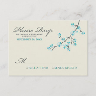 Carte RSVP Cerry Blossoms (aqua/gris)
