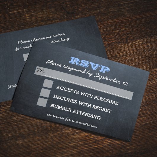 Carte RSVP Chalkboard Blue Bar Mitzvah avec Entree