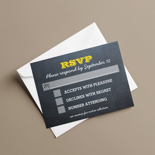 Carte RSVP Chalkboard Gold Bar Mitzvah avec Entree