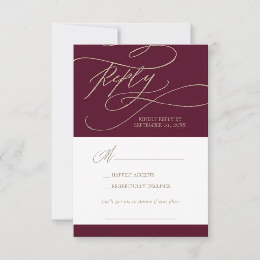 Carte RSVP Chanson de calligraphie romantique en B (Devant)