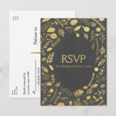 Carte RSVP Charcoal Grey & Gold Floral Wedding (Devant / Derrière)