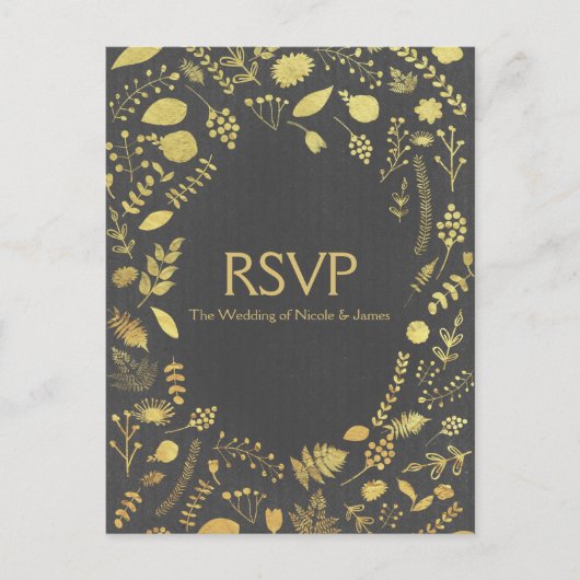 Carte RSVP Charcoal Grey & Gold Floral Wedding (Devant)