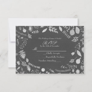 Carte RSVP Charcoal Grey & Silver Floral Wedding