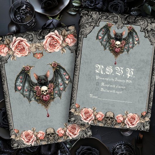 Carte RSVP Chauve-Souris Gothique