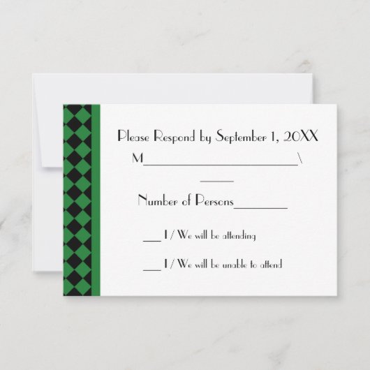 Carte RSVP ChequerBoard (verte/noire) (Devant)