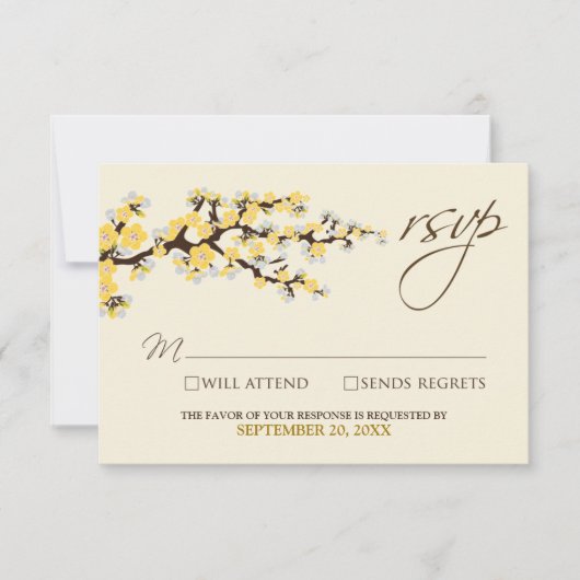 Carte RSVP Cherry Blossoms (jaune) (Devant)
