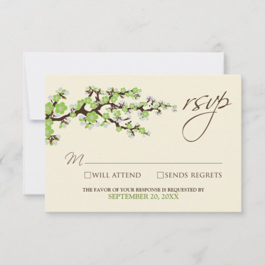 Carte RSVP Cherry Blossoms (pomme verte) (Devant)