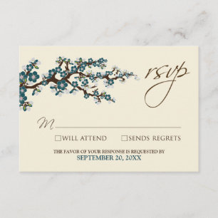 Carte RSVP Cherry Blossoms (turquoise)