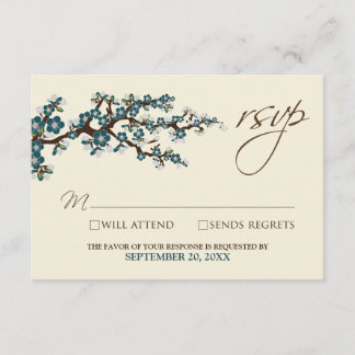 Carte RSVP Cherry Blossoms (turquoise)