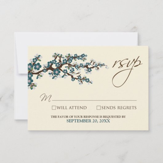Carte RSVP Cherry Blossoms (turquoise) (Devant)