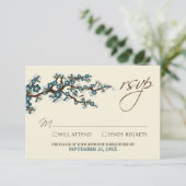 Carte RSVP Cherry Blossoms (turquoise) (Debout devant)